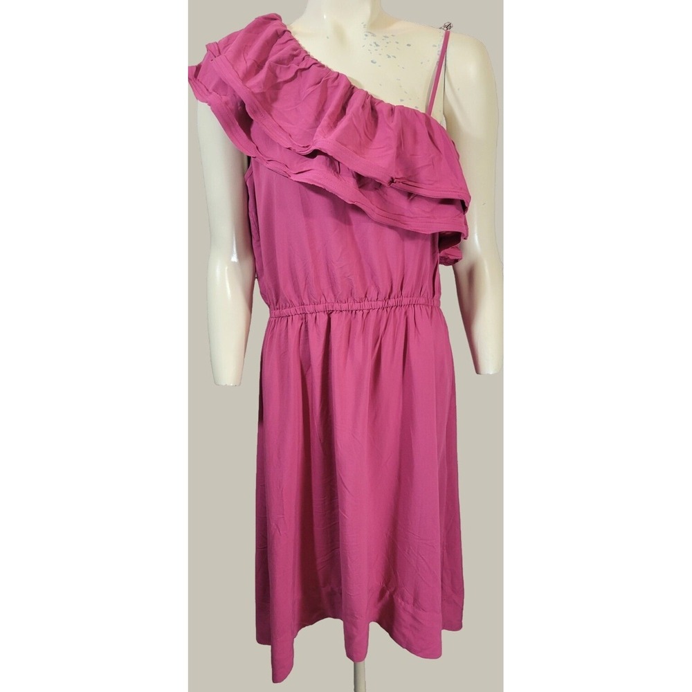 H&M Dress One Shoulder Ruffle Elastic Waist Boho Summer Chic Pink 10
